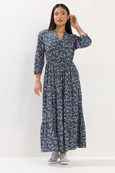 M&Co Petite Women's Blue Ditsy Floral Tiered Maxi Dress | M&Co 1