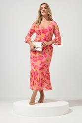 YOURS LONDON Plus Size Pink Floral Mesh Tiered Dress | Yours Clothing 3