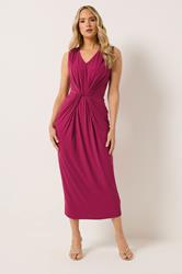 LTS Tall Women's Berry Red Gathered Front Midi Dress | Long Tall Sally 1