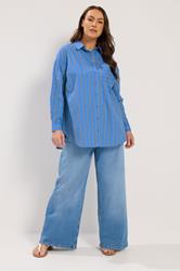 YOURS Plus Size Blue Stripe Button Through Shirt | Yours Clothing 3