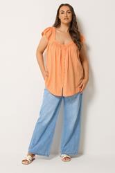 YOURS Plus Size Orange Linen Cap Sleeve Top | Yours Clothing 1