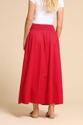 PixieGirl Petite Women's Red Shirred Poplin Maxi Skirt | PixieGirl 4
