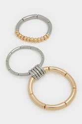 YOURSET 3 PACK Silver Tone Mixed Metal Stretch Bangle Set | Yours Clothing 3