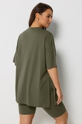 YOURS Plus Size Khaki Green Side Split Longline T-Shirt | Yours Clothing 4