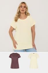 YOURS 2 PACK Plus Size Chocolate Brown & Yellow Core T-Shirts | Yours Clothing 1
