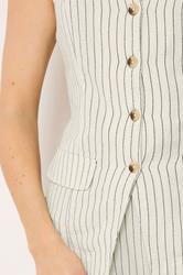 LTS Tall Women's Set Ivory White Pinstripe Waistcoat & Wide Leg Trousers | Long Tall Sally 4