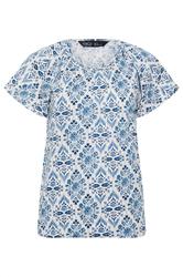 M&Co Petite Blue Floral Cotton Scoop Neck Top