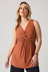 YOURS LONDON Plus Size Rust Orange Sleeveless Knot Front Top | Yours Clothing 3