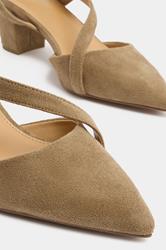 LTS Brown Faux Suede Asymmetric Block Heels In Standard Fit | Long Tall Sally 4