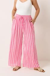 YOURS Plus Size Pink Stripe Crinkle Wide Leg Trousers | Yours Clothing 1
