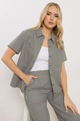 LTS Tall Women's Olive Green Stripe Button Cotton Shirt | Long Tall Sally 1