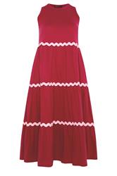 YOURS Curve Red Swirl Trim Tiered Maxi Dress