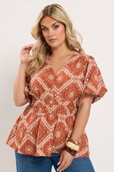 YOURS Plus Size Orange Abstract Puff Sleeve Blouse | Yours Clothing 3