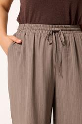 YOURS Plus Size Natural Brown Wide Leg Textured Trousers | Yours Clothing 4