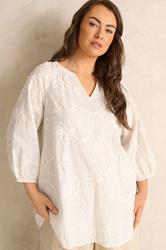 EVANS Plus Size Ivory White Floral Embroidered Cotton Blouse | Evans 3