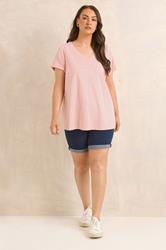 EVANS Plus Size Blush Pink V-Neck Cotton T-Shirt | Evans 1
