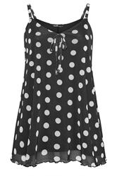 YOURS Curve Black Polka Dot Mesh Vest Top