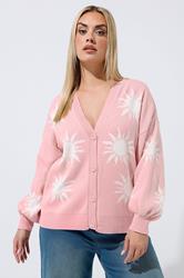 LIMITED COLLECTION Plus Size Pink Sun Balloon Sleeve Knitted Cardigan | Yours Clothing 3