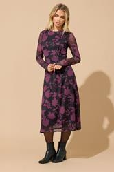 M&Co Petite Berry Purple Floral Mesh Twist Side Dress | M&Co 3
