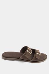 Chocolate Brown Double Buckle Footed Mule In Extra Wide EEE Fit 1