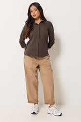 PixieGirl Petite Women's Chocolate Brown Button Cotton Shirt | PixieGirl 1