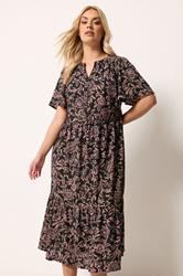YOURS Plus Size Black Abstract Floral Placket Dress | Yours Clothing 3