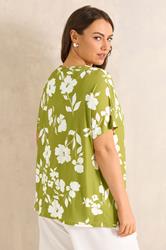 EVANS Plus Size Chartreuse Floral Print Bar Detail Top | Evans 4