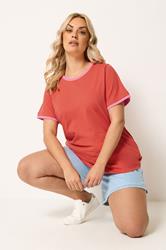 YOURS Plus Size Orange Contrast Trim T-Shirt | Yours Clothing 3