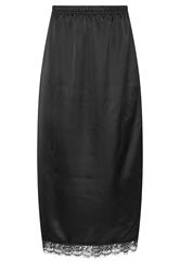 PixieGirl Petite Black Lace Hem Satin Maxi Skirt