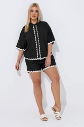 LIMITED COLLECTION Plus Size Black Scallop Linen Shirt | Yours Clothing  2
