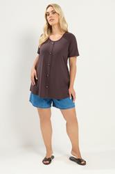 YOURS Plus Size Brown Ribbed Short Sleeve T-Shirt | Yours Clothing 1