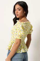 PixieGirl Petite Women's Yellow Lemon Shirred Top | PixieGirl 4