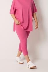 YOURS Plus Size Pink Elasticated Waist Cropped Leggings | Yours Clothing 1