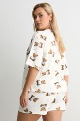 YOURS Plus Size Ivory White Teddy Short Pyjama Set | Yours Clothing 2