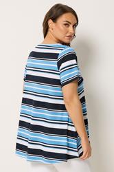 Yours Plus Size Blue Ribbed Stripe Swing T-Shirt | Yours Clothing 2