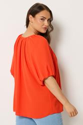 YOURS Plus Size Orange Balloon Sleeve Blouse |  Yours Clothing 2