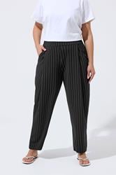 LIMITED COLLECTION Plus Size Black Pinstripe Barrel Trousers | Yours Clothing 1