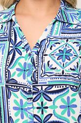 YOURS Plus Size Blue Tile Print Boxy Textured Shirt | Yours Clothing 4