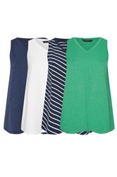 EVANS ESSENTIAL 4 Pack Navy Blue & White Vest Tops | Evans 3