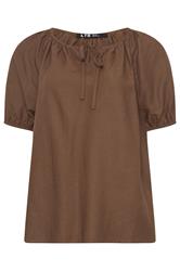 LTS Tall Chocolate Brown Tie Front Linen Blouse