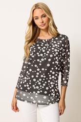 M&Co Brown Polka Dot Print Crew Neck Mesh Top | M&Co 3