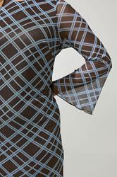 YOURS LONDON Plus Size Chocolate Brown & Blue Checked Mesh Dress | Yours Clothing 4