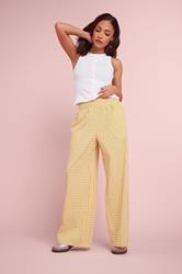PixieGirl Petite Women's Yellow Gingham Wide Leg Trousers | PixieGirl 3