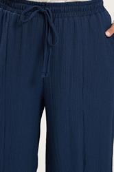 YOURS Plus Size Navy Blue Crinkle Barrel Trousers | Yours Clothing 4