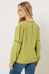 M&Co Green Lace Trim Pintuck Blouse | M&Co 2