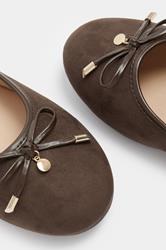 LTS Dark Brown Faux Suede Ballerina Pumps In Standard Fit | Long Tall Sally 5