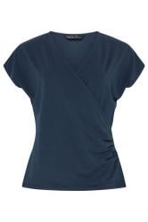 M&Co Navy Blue Short Sleeve Wrap Top