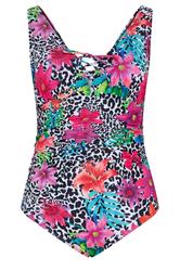 YOURS Plus Size Black Leopard Floral Lace Up Swimsuit | Yours Clothing 5