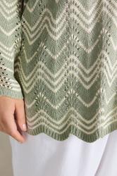 EVANS Plus Size Sage Green Wave Stitch V-Neck Jumper | Evans 4