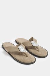 Natural Brown Hammered Disk Sandals In Extra Wide EEE Fit